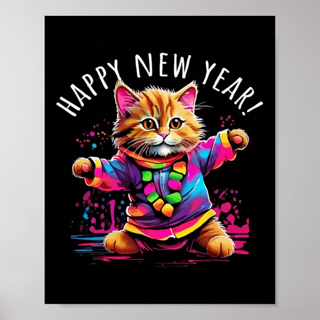 Gott nytt år Party dansar kattdesign Poster (Framsidan)