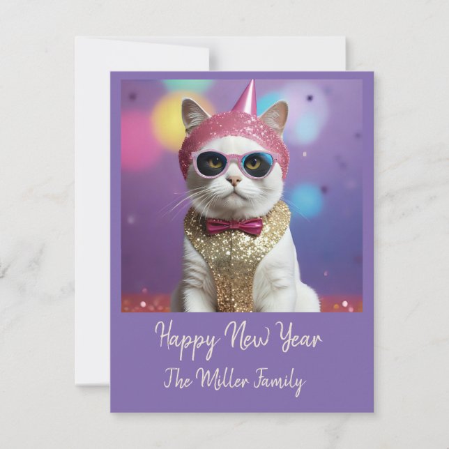 Gott nytt år party - Katt i Disguise Julkort (Framsida)