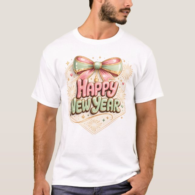 Gott Nytt År Pastell Båge Söt Festlig Högtid T Shirt (Framsida)