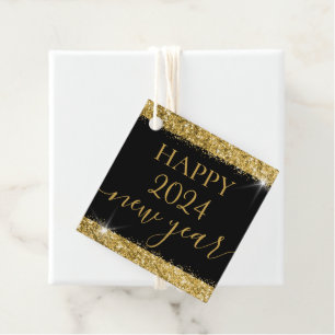 Gott nytt år Personlig Svarta Guld Glitter Gåvor Etiketter