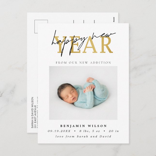 Gott nytt år Photo Birth Helg Vykort (Fram/baksida)