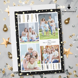 GOTT NYTT ÅR Photo Collage Black Guld Confetti Julkort