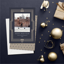 Gott nytt år Photo Deco Navy Guld Helgdag Card
