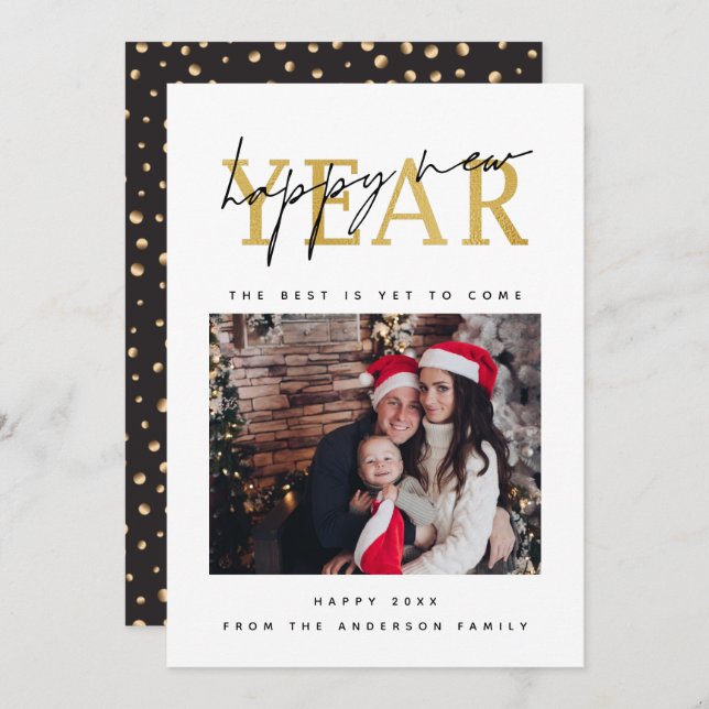 Gott nytt år Photo Julkort (Fram/baksida)