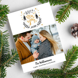Gott nytt år Photo Roligt Festive Hand plockade Julkort