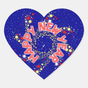 Gott nytt år Pin Wheel Hjärtformat Klistermärke