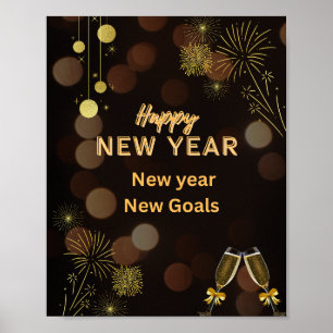 Gott nytt år – Poster i guldbrun färg 