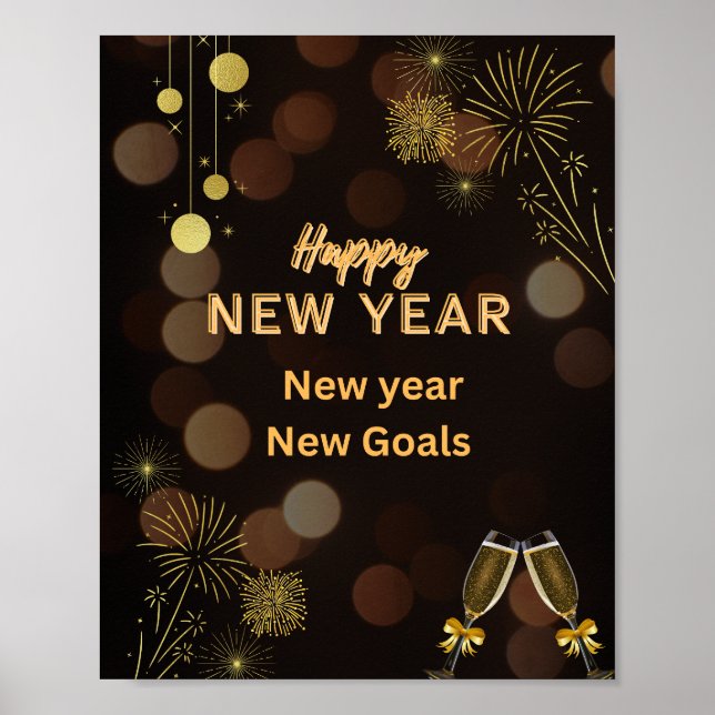 Gott nytt år – Poster i guldbrun färg  (Framsidan)