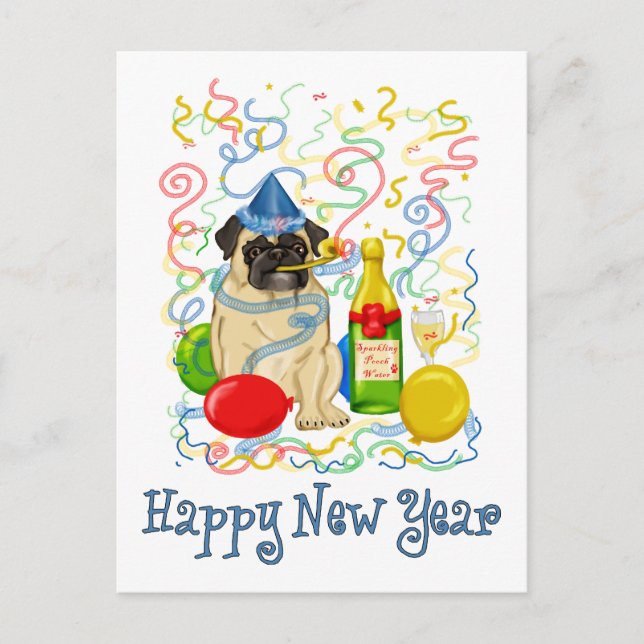 Gott Nytt År Pug Helg Vykort (Framsida)