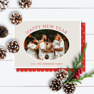 Gott nytt år Red Cameo Photo Helgdag Card Julkort