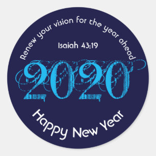 Gott nytt år RENEW VISION 2020 Snyggt BLUE Runt Klistermärke