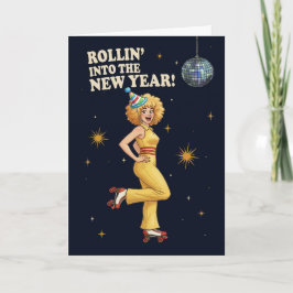 Gott nytt år Retro Disco Rullskridsko Kvinna Helgkort