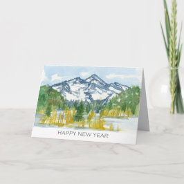 Gott nytt år Rocky mountains Winter Watercolor Kort