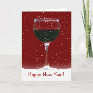 Gott nytt år Röda Vin i Snö Helgkort