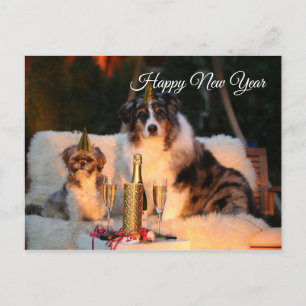 Gott nytt år roliga hundar med party hat vykort