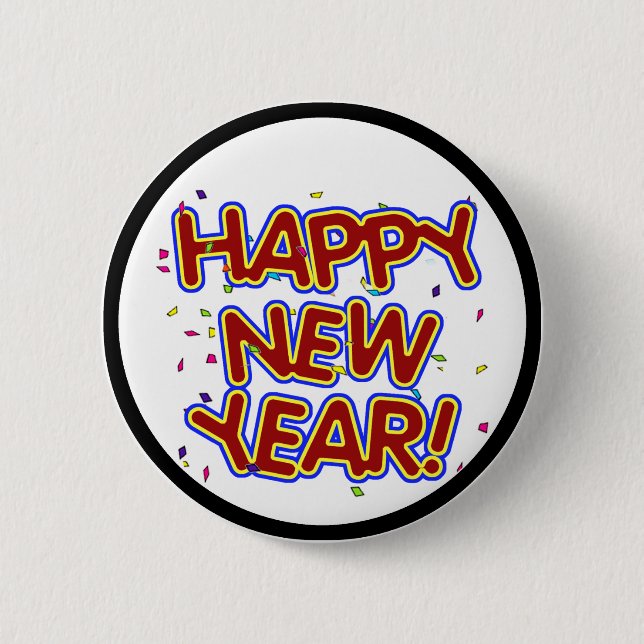 Gott nytt år - Roligt röd text med konfetti Knapp (Framsida)