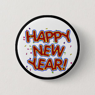 Gott nytt år - Roligt röd text med konfetti Knapp