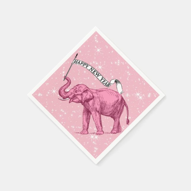 Gott nytt år Rosa Elephant Cocktail Party Pappersservett (Hörn)