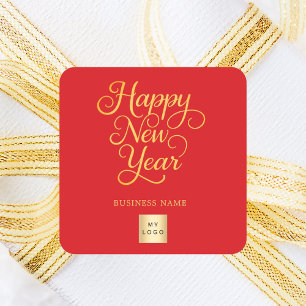 Gott nytt år rött guld företag logotyp fyrkantigt klistermärke