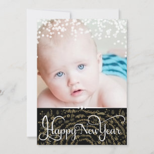 Gott Nytt År Rustik Trä Glitter Stjärnor Jul Julkort