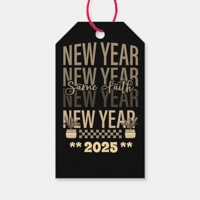 Gott nytt år Samma Faith guld svart färg Presentetikett (Framsidan)