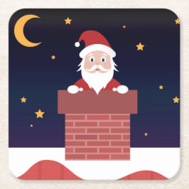 Gott nytt år Santa on house tak Underlägg Papper Kvadrat