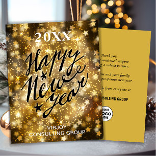 Gott nytt år Script Festive Guld Stars Business Julkort