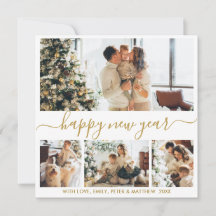 Gott nytt år Script Guld White 4 Photo Collage