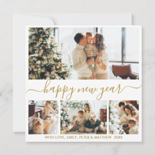 Gott nytt år Script Guld White 4 Photo Collage Julkort