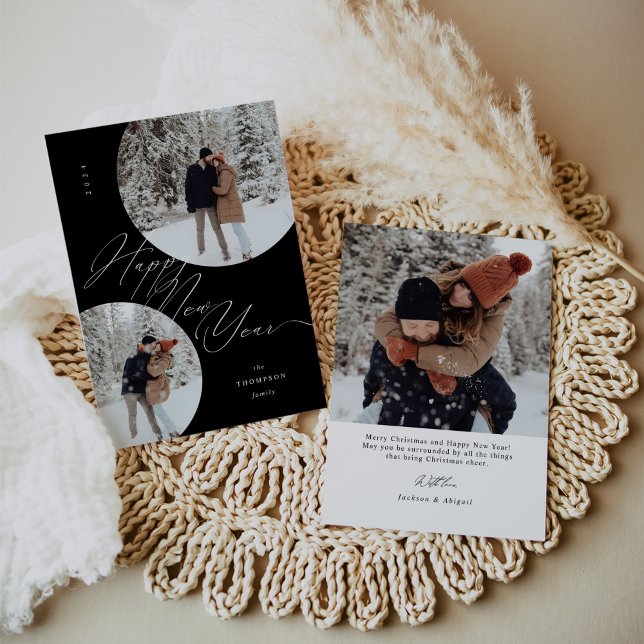 Gott nytt år Script Typography Photo Jul Julkort (Skapare uppladdad)