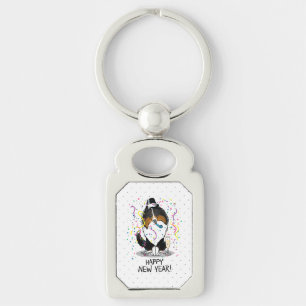 Gott nytt år Shetland Sheepdog (tri färg) Cute Rektangulärt Silverfärgad Nyckelring