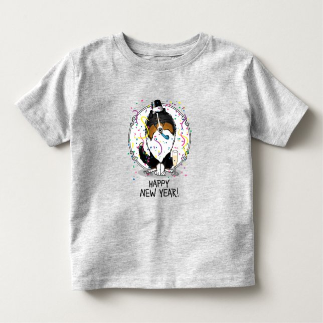 Gott nytt år Shetland Sheepdog (tri färg) Cute T Shirt (Framsida)