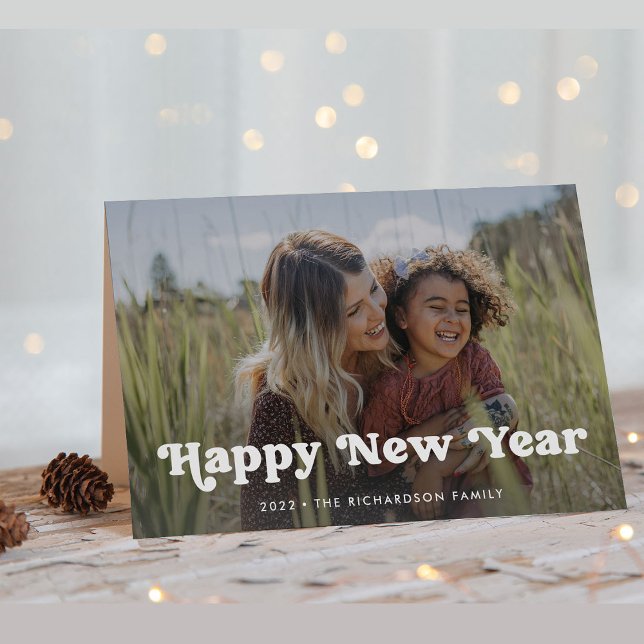 Gott nytt år | Simple Boho Photo Overlay Helgkort (A trendy and boho happy new year card with photo)