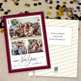 Gott nytt år Simple Elegant Script 3-foton Julkort