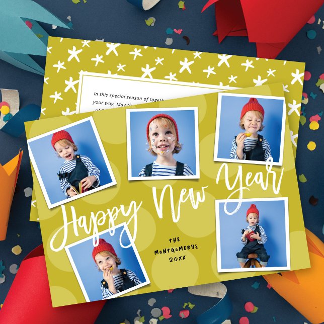 Gott nytt år Simple Push Script 5 Photo Modern Julkort (Skapare uppladdad)