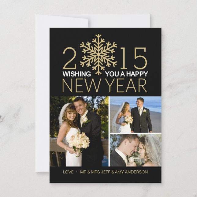 gott nytt år Snowflake Helgdag Tri-Photo Collage Julkort (Framsida)