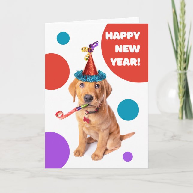 Gott nytt år Söt rödräv Labrador Valp Helgkort (Framsida)