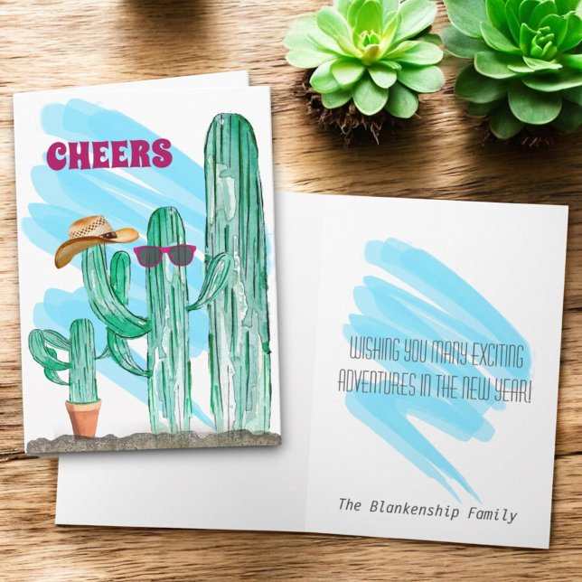 Gott nytt år Southwest Saguaro Kaktus Helgkort (greeting card cactus template cover and inside)