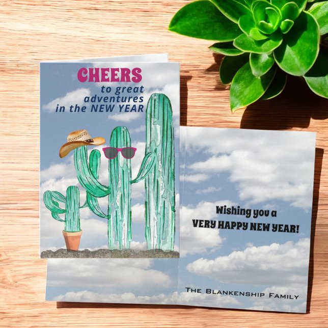 Gott nytt år Southwest Saguaro Kaktus Helgkort (new year's greeting card cactus cover and inside text)