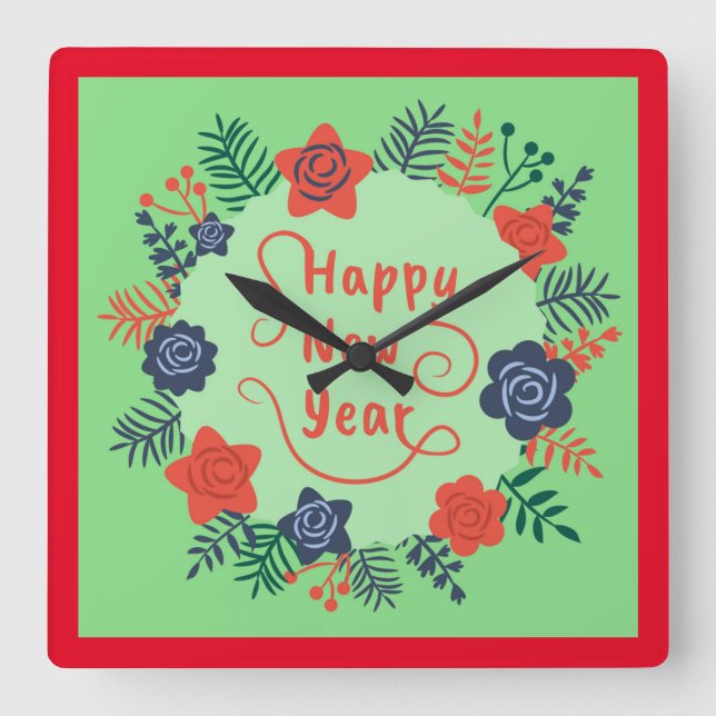 GOTT NYTT ÅR SQUARE WALL CLOCK FYRKANTIG KLOCKA (Framsida)