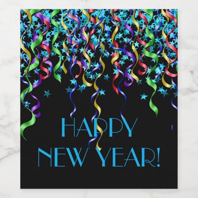 Gott nytt år! Stars, Ribbon Streamers Vinflaska Etikett (Singel etikett)