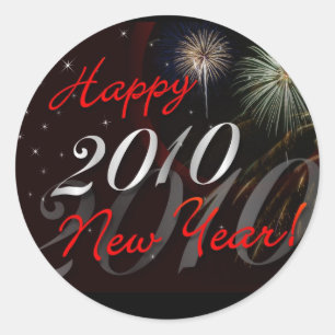 Gott nytt år Stickers - 2010 med Fireworks Runt Klistermärke