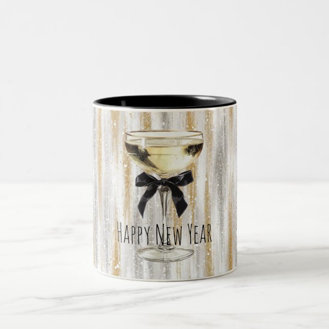 Gott Nytt År Svart Båge Guld Silver Champagne Två-Tonad Mugg (Center)