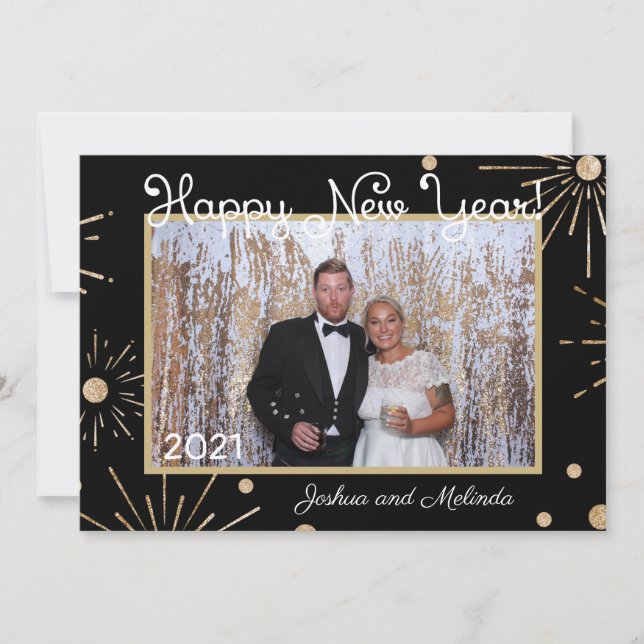 Gott Nytt År Svart Guld Lägg Till Eget Foto Julkort (Framsida)
