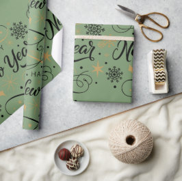 Gott nytt år Svart och guld snöflinga Presentpapper
