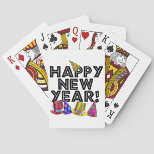 Gott Nytt År - Svart Text med Festhattar Casinokort