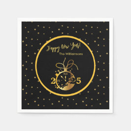 Gott nytt år Svarta Guld Clock Pappersservett