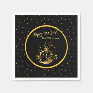 Gott nytt år Svarta Guld Clock Pappersservett