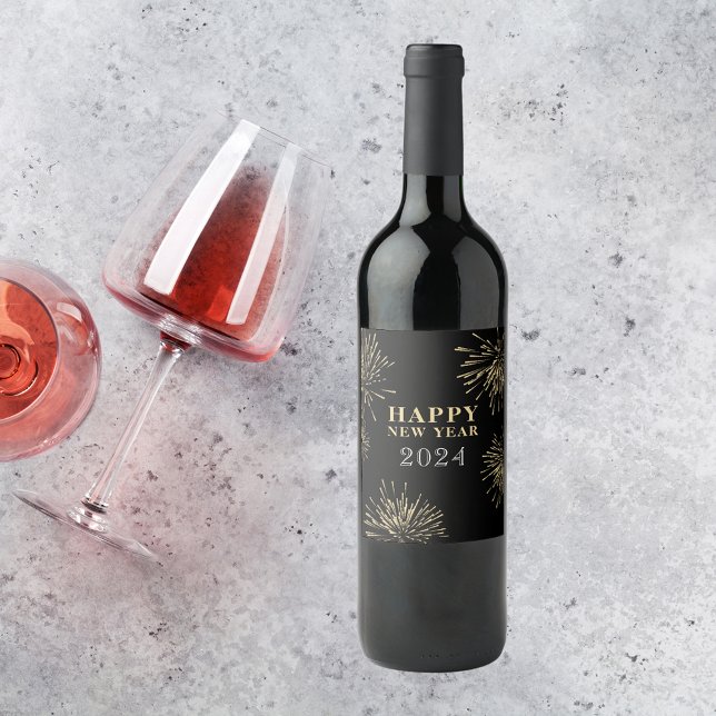 Gott nytt år Svarta Guld Vinflaska Etikett (Skapare uppladdad)