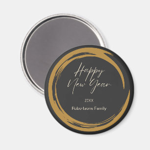 Gott nytt år text guld fläckar ring mörk grått magnet